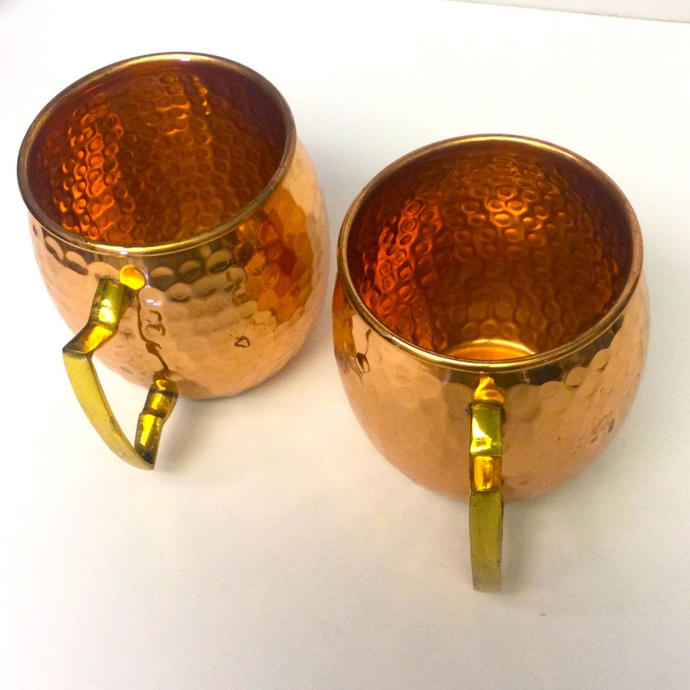 PAIR OF HAMMERED POLISHED COPPER MOSCOW MULE MUGS EUC - Picture 4 of 5